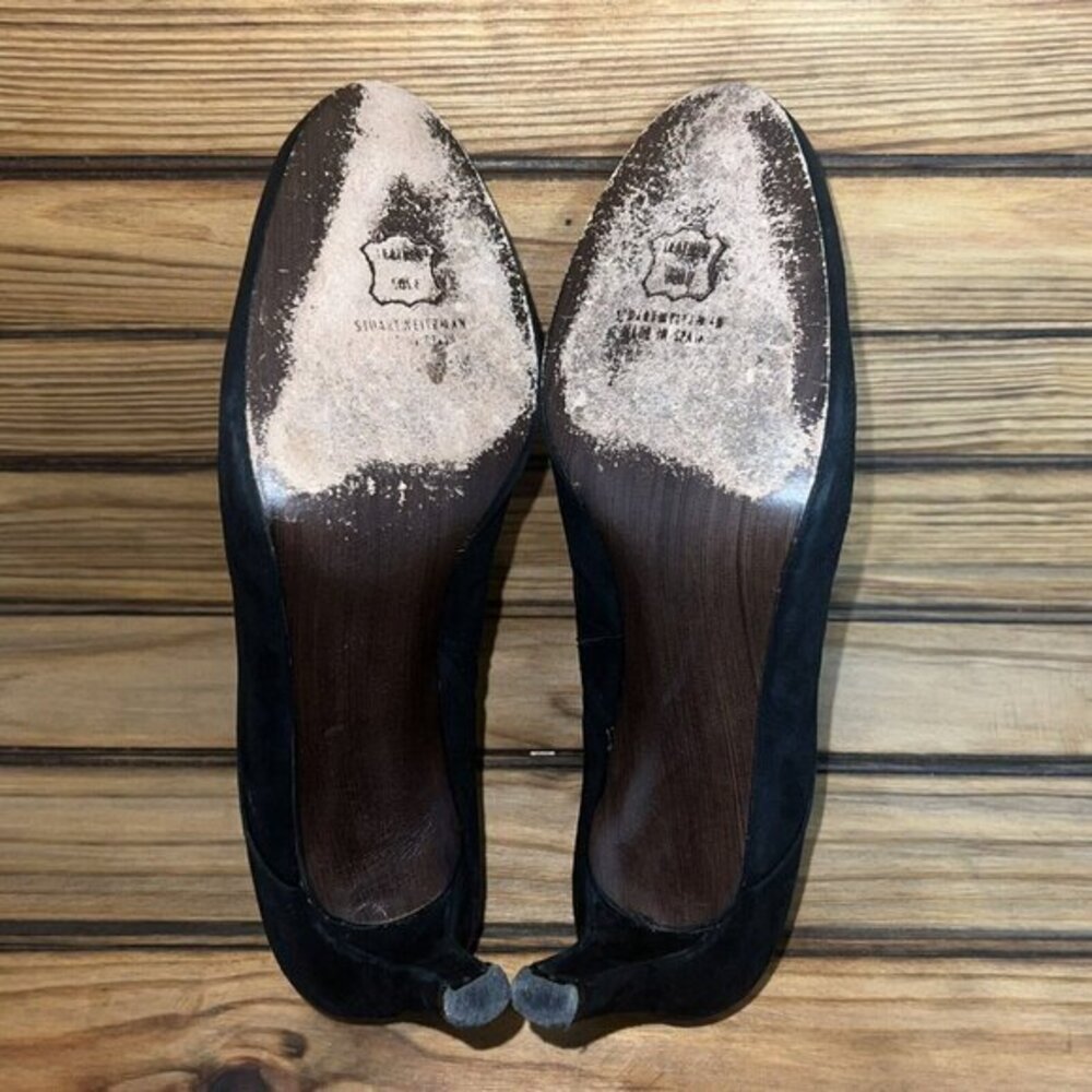 Stuart Weitzman‎ Black Suede Heels Womens Size 10 M Leather Sole Round Toe - Picture 8 of 9